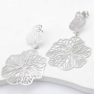Boucles d&rsquo;oreilles pendantes fleurs ajourées