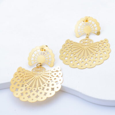 Boucles d’oreilles éventail – design ajouré en doré ou argenté